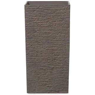 Beliani Blumentopf dunkelbraun quadratisch 35/35/70 cm Gaza , Braun , Stein , 70 cm , Dekoration, Blumen & Blumentöpfe, Übertöpfe