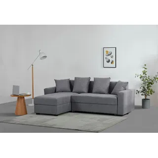 OTTO home Ecksofa »KILLAM, 217 cm, L-Form, mit Schlaffunktion u. Bettkasten« Recamiere rechts / links montierbar, in Cord und Webstoff, grau
