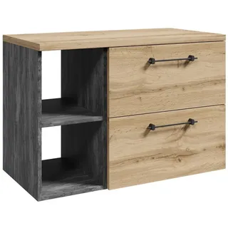 Badplaats Waschbeckenunterschrank Muro 2 Schubladen Eiche - 90 x 45 x 61 cm , Eichefarben , Holz , Rechteckig , 90x61x45 cm , Badezimmer, Badmöbel, Unterschränke