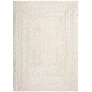 VIMODA Teppich Wohnzimmer Schlafzimmer Modern Hoch&Tief Bordüre Qualitativ 3D Effekt,Farbe:Creme;Maße:80x300 cm