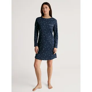 Nachthemd CALIDA "Sweet Dreams", Damen, Gr. L (48/50), N-Gr, blau (peacoat blau), Interlock, Obermaterial: 100% Baumwolle, gemustert, gerade kniefrei, Rundhals, Kleider Nachthemd, Brusttasche, Pure Cotton, Interlock-Qualität, weich
