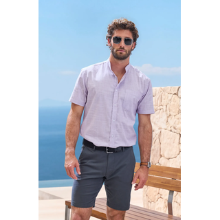 Kurzarmhemd H.I.S "sommerliches Strukturhemd", Herren, Gr. XXL (45/46), N-Gr, lila, Web, Obermaterial: 100% Baumwolle, unifarben, regular fit, Rundhals, abgesteppte Kante, Hemden Kurzarmhemd, Regular Fit, Stehkragenhemd mit Brusttasche, reine Baumwolle, Topseller