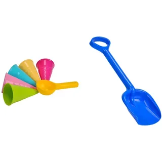 Simba 107108605 - Sandformen EIS, 5 Waffeln, 1 Portionierer, Sandspielzeug, 15cm, Geschenkset, Sandkasten, Mehrfarbig & 107124097 - Kunststoff-Schaufel, 41cm, ab 10 Monate