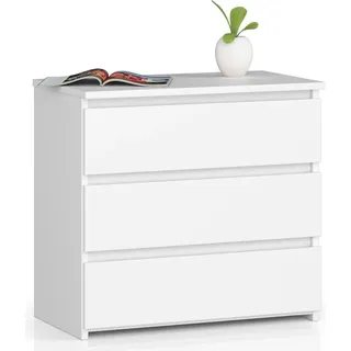 Kommode in weiß mit drei Schubladen, 57 cm hoch und 60 cm breit, Wohnzimmer, Schlafzimmer, Flur, Nachttisch, Schrank, Sideboard, Highboard - Weiß