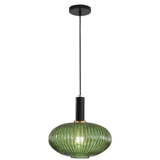 ESKED Hängeleuchte, modern, aus geriffeltem Glas, mit E27-Fassung, Hängeleuchte für Kücheninsel, Esszimmer, Schlafzimmer (Grün, 30cm)