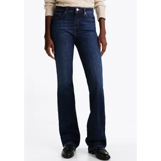 Tommy Hilfiger Bootcut-Jeans TOMMY HILFIGER "BOOTCUT RW PATY", Damen, Gr. 33, Länge 32, blau (nos dunkelblau), Denim/Jeans, Obermaterial: 99% Baumwolle, 1% Elasthan, unifarben, bootcut fit lang, Jeans, mit Tommy Hilfiger Logo-Badge
