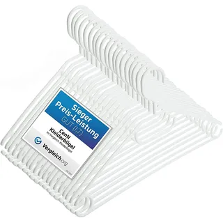 50 Kleiderbügel weiß Kunststoff mit drehbarem Haken – Platzsparend 8mm schmal, rutschfest mit Anti-Rutsch-Rillen, Hosenstange & Gürtelhalter, 41cm Made in EU aus 100% Recyclingmaterial Model Lea