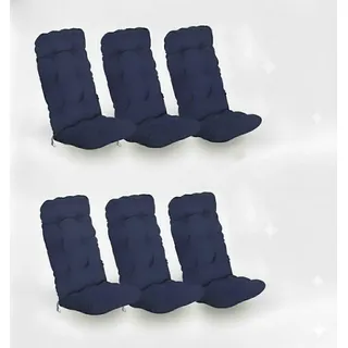Beautissu 6er Set Hochlehner Auflagen Flair HL, 120x50x8cm, Dunkelblau - Dunkelblau