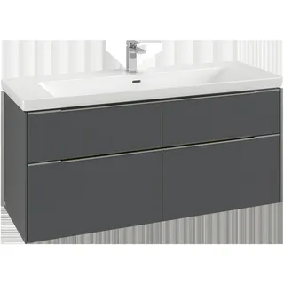 Villeroy & Boch Subway 3.0 Waschbeckenunterschrank, LED-Beleuchtung, 4 Auszüge, Waschbecken mittig, 1272x576x478mm, C602L0AB, Farbe: Front/Korpus: Black Oak, Griff: Aluminium glänzend