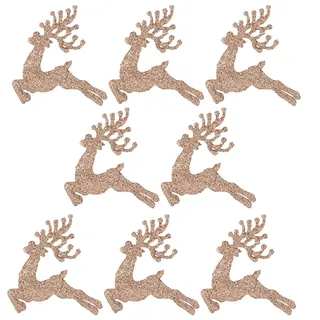 Glitzer-Weihnachtsbaum Anhänger Set 8 Rentieren Rose Gold