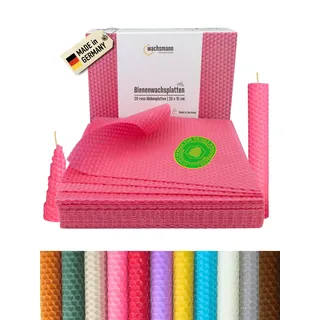 Wachsmann 20 Bienenwachsplatten aus Deutschland, rosa, Wachsplatten 20 x 15 cm, Bienenwachs Kerzen selber Machen, Kerzenwachs