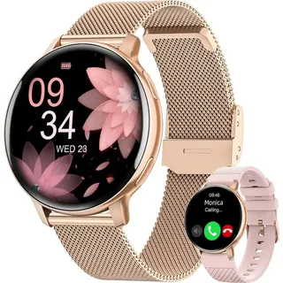 hasakei Smartwatch Damen, mit Telefonfunktion, 1,39" HD Touchscreen Fitnessuhr, 120 Sportmodi/Pulsuhr/SpO2, Schlafmonitor, Menstruationszyklus IP68 Wasserdicht Sportuhr Armbanduhr Android iOS Roségold