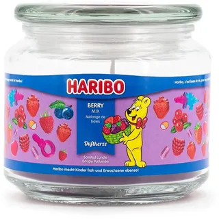 Haribo Duftkerze im Glas mit Deckel | Berry Mix (300g) | Duftkerze Fruchtig | Kerze lange Brenndauer bis 60h | Kerzen Rot | Geschenkidee für Frauen, Geburtstag