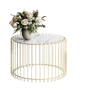 Lookway Couchtisch Marbelle mit Marmorplatte, weißer Marmor/Gold , Metall , 60x39x60 cm , Wohnzimmer, Wohnzimmertische, Couchtische