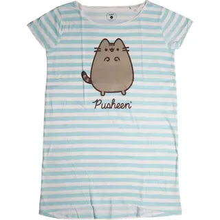 Pusheen The Cat die Katze Damen kurzarm Schlafshirt Nachthemd XS-XL Baumwolle – Blau / XL