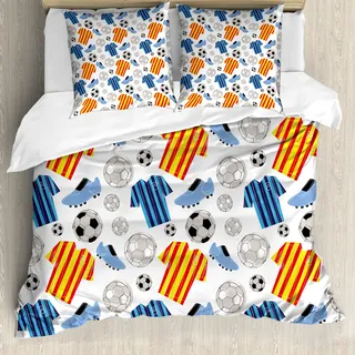 ABAKUHAUS Fußball Bettbezug, Sportkleidung Schuhe, Milbensicher Allergiker geeignet mit Kissenbezügen, 200 cm x 200 cm - 80 x 80 cm, Mehrfarbig