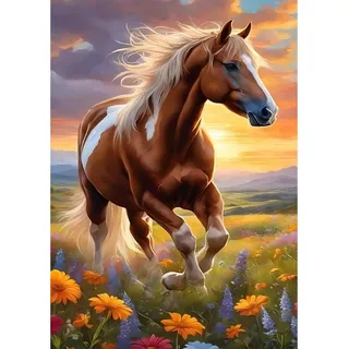 NEWENMO 5D Braunes Pferd Diamond Painting Full Drill,Bunte Wildblumen Diamant Painting Bilder,DIY Diamant Malerei Erwachsene Set,Diamond-Painting Kit für Anfänger Heimdekoration 30x40cm