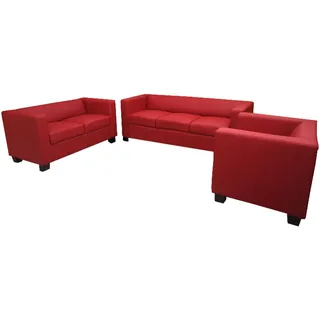 Mendler 3-2-1 Garnitur Leder 6-Sitzer Rot