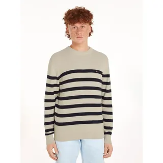 Tommy Hilfiger Strickpullover »STRUCTURE CREW NK« mit kontrastfarbenen Streifen, beige
