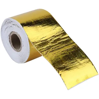 TKSE Hitzeschutzmatte, Auto Hitzebeständige Folie, 1 Rolle Goldene Auto Aluminiumfolie Reflektierendes Hitzeschild Wickelband Für Automotorhauben Motorräume Usw(9M*5Cm)
