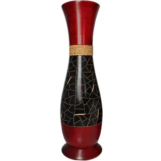 Blumenvase Holzvase Bodenvase Tischvase Dekovase für Dekoration mehrere Größe & Muster aus Mangoholz (rot schwarz, 12 x 12 x 51 cm)
