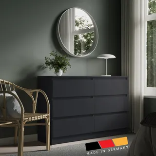 Kommode 80 | 100 | 120 | 140 cm breit mit Schubladen Kommode anthrazit Holz Schrank mit Sideboard Highboard Anrichte Organizer Breite 120 cm 6 Schublade - Weiß