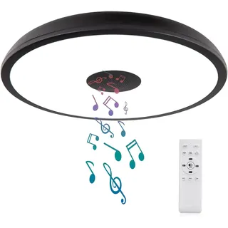 LED-Deckenleuchte Bad mit Fernbedienung, IP65 Ø 28cm dimmbares Licht mit Bluetooth-Lautsprecher, Wasserdichte Badezimmerlampe mit E27-Schraubadapter, Schwarze Deckenleuchte für Küche Flur Balkon