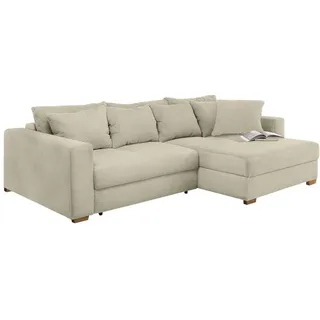 luma-home Ecksofa-Dauerschläfer Federkern Bettkasten, seitenverkehrt montierbar B288/T186/H86 cm, Liegefl. 153x245 cm, Cord Beige Grau / 15154 , Greige , Textil , Füllung: Polyurethan (Pur) , Ottomane links, L-Form, seitenverkehrt montierbar, Ottomane rechts, links montierbar,L-Form , 288x186 cm , Wohnzimmer, Sofas & Couches, Wohnlandschaften, Ecksofas
