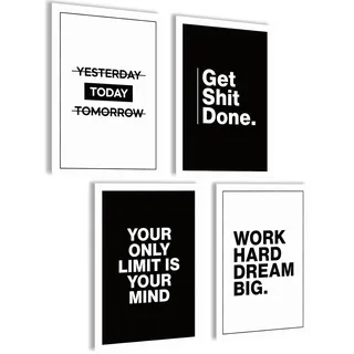Motivation Poster und Bilder - Aesthetic Fitness, Growth Mindset, Gym - Deko für Büro, Badezimmer, Küche - Schwarz Weiß