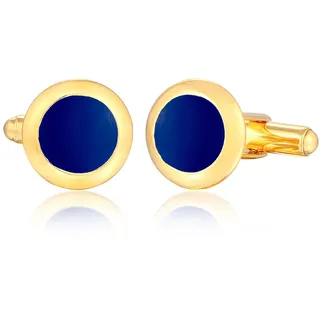 KUZZOI "Manschettenknopf Basic Rund Klassik Geo Emaille Blau 925 Silber", gold,
