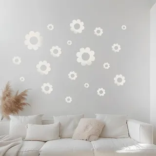 Wandtattoo Kinderzimmer - 3D Blumen Spiegel Wandaufkleber für Wohnzimmer Schlafzimmer - Modern Zimmer Wanddeko - Silber Blumen Wandsticker Selbstklebend