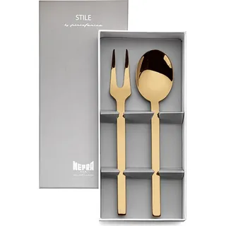 MEPRA Stile 2 tlg Set Servierbesteck Gabel Löffel Servierlöffel Edelstahl Golden - Gold