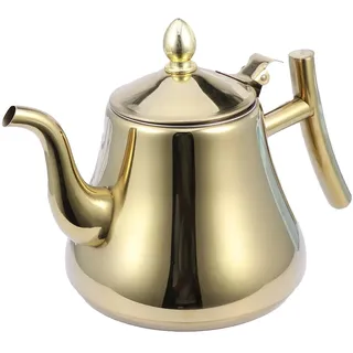 Luxuriöse Teekanne mit Siebeinsatz, 1,0L-2,0L Fassungsvermögen, Goldenes Design, Edelstahl, Tea Maker (2L)