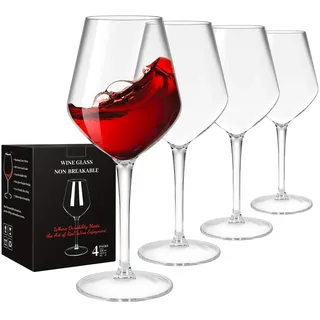 Weingläser-Set 4er-Set, 440 ml Unzerbrechliche Weingläser mit Stiel aus Kunststoff für Rot- oder Weißwein, BPA-frei, Wiederverwendbar für Camping im Freien, Partys, Hausbar