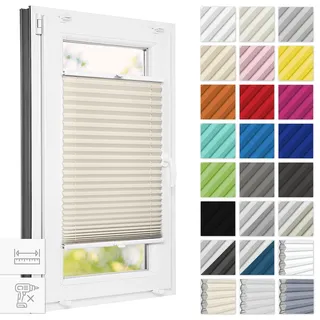 Estika Thermo-Plissee ohne Bohren Verdunkelung 105 cm x 150 cm - Blackout: Cremige-Weiß - Bruchfeste Klemmhalter, Plisees ohne Bohren Blickdicht, Verdunklungsplissee, Plissee Klemmfix