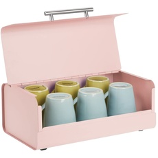 mDesign Brotkasten aus Metall – stilvolle Brotbox im Vintage-Style – Aufbewahrungsbox mit Deckel für Backwaren und vieles mehr – rosafarben