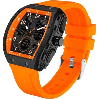 findtime Rechteckige Digitaluhr Herren Design, Weiß Schwarz Orange Rot, Herrenuhr Digital Armbanduhr Herren, Militär Uhr Tactical Military Watch, 5ATM