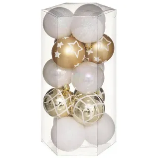 Atmosphera Createur d ́interieur Weihnachtskugeln 5 cm, 15er-Set , Weiß, Goldfarben , Kunststoff , 5x6.3x5 cm , Dekoration, Weihnachtsdekoration, Christbaumschmuck