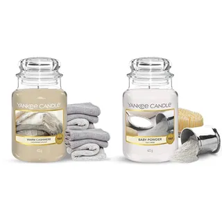 Yankee Candle Duftkerze – Warm Cashmere – Kerze mit langer Brenndauer bis zu 150 Stunden, Große Kerze im Glas & Duftkerze | Baby Powder | Brenndauer bis zu 150 Stunden| Große Kerze im Glas
