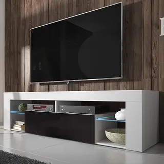 Selsey TV-Schrank BIANKO TV-Lowboard Weiß Matt/ Schwarz Hochglanz 140 cm mit LED-Beleuchtung - Schwarz