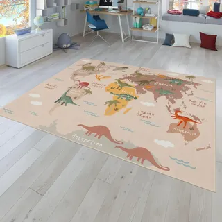 TT Home Kinderteppich Babyzimmer Teppich Kinderzimmer rutschfest Tiere Weltkarte Autos, Farbe:Grün Beige Braun, Größe:160x220 cm