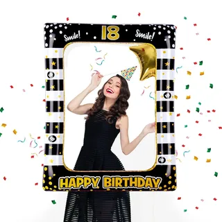 Flintronic 18.Geburtstag Deko Fotorequisiten, Schwarzes Gold Aufblasbarer Rahmen zum 60.Geburtstag, Party Foto Booth Props für Partydeko, Partei Dekorationen