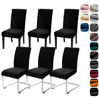 Alishomtll Stretch Samt Stuhlhussen 6er Set Velvet/Velour Stuhlbezug Schwingstuhl Elastische Hussen Waschbarer Stühle Schutz für Küche Restaurant Hotel Bankett Hochzeit (Schwarz, 6 Stück)