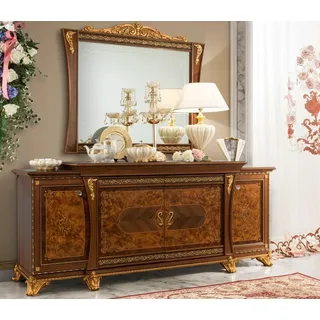 Kommoden Set Italienische Möbel 2tlg. Massivholz Kommode mit Spiegel Sideboard - Braun