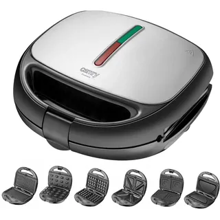 Camry CR 3057 6 in 1 Sandwichmaker Multifunktionales Backgerät 6 Wechselplatten Elektrischer Sandwichtoaster Kontaktgrill Toaster Waffelplatte max. 1200 W