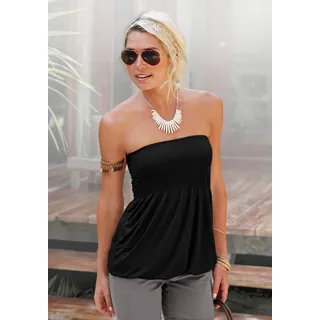 Bandeautop LASCANA "mit breitem Smokeinsatz und Gummizug", Damen, Gr. 52/54, schwarz, Jersey, Obermaterial: 100% Viskose, unifarben, figurumspielend hüftlang, ohne Ausschnitt, Tops Bandeautop, schulterfreies Sommertop, elastisches Jerseytop, trägerloses Strandtop, Topseller