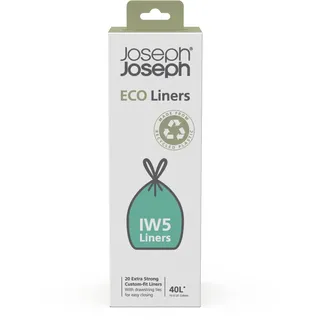 Joseph Joseph IW5 Öko Eco Müllbeutel aus recyceltem Kunststoff, Küchenabfallbeutel mit Kordelzug, extra stark - Packung mit 20 Stück, fasst 40 Liter, grau