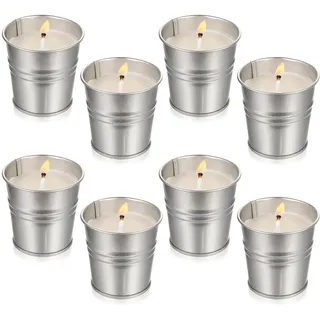 8 Stück Duftkerzen Set Mit Citronella Aroma Aus Sojawachs Im Eisen Eimer, Frischer Zitronen Duft Für Zuhause Garten Und Camping