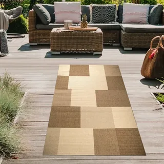 Teppich Modern Flachgewebe Kariert Sisal Optik Küchenteppich Küchenläufer Karo Design Braun Beige Größe - 80 x 200 cm - Beige, Braun, Hellbraun