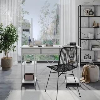 Vicco Schreibtisch Chino Weiß 120 x 78 cm mit 3 Schubladen